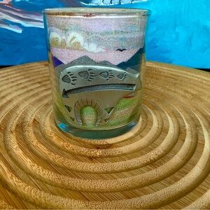 RAINBOW SANDS Native American pewter Overlay Bear Sand Art Candle Holder